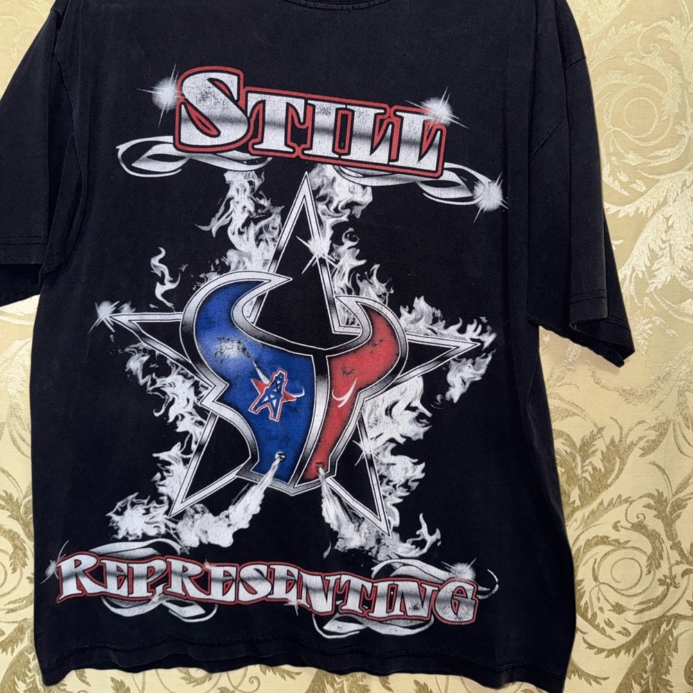 Dreamers Texans Black Graphic Tee with Red and Blue Design